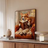 "Evening Read" - Corgi Vertical Framed Canvas - Dog Lover Wall Art