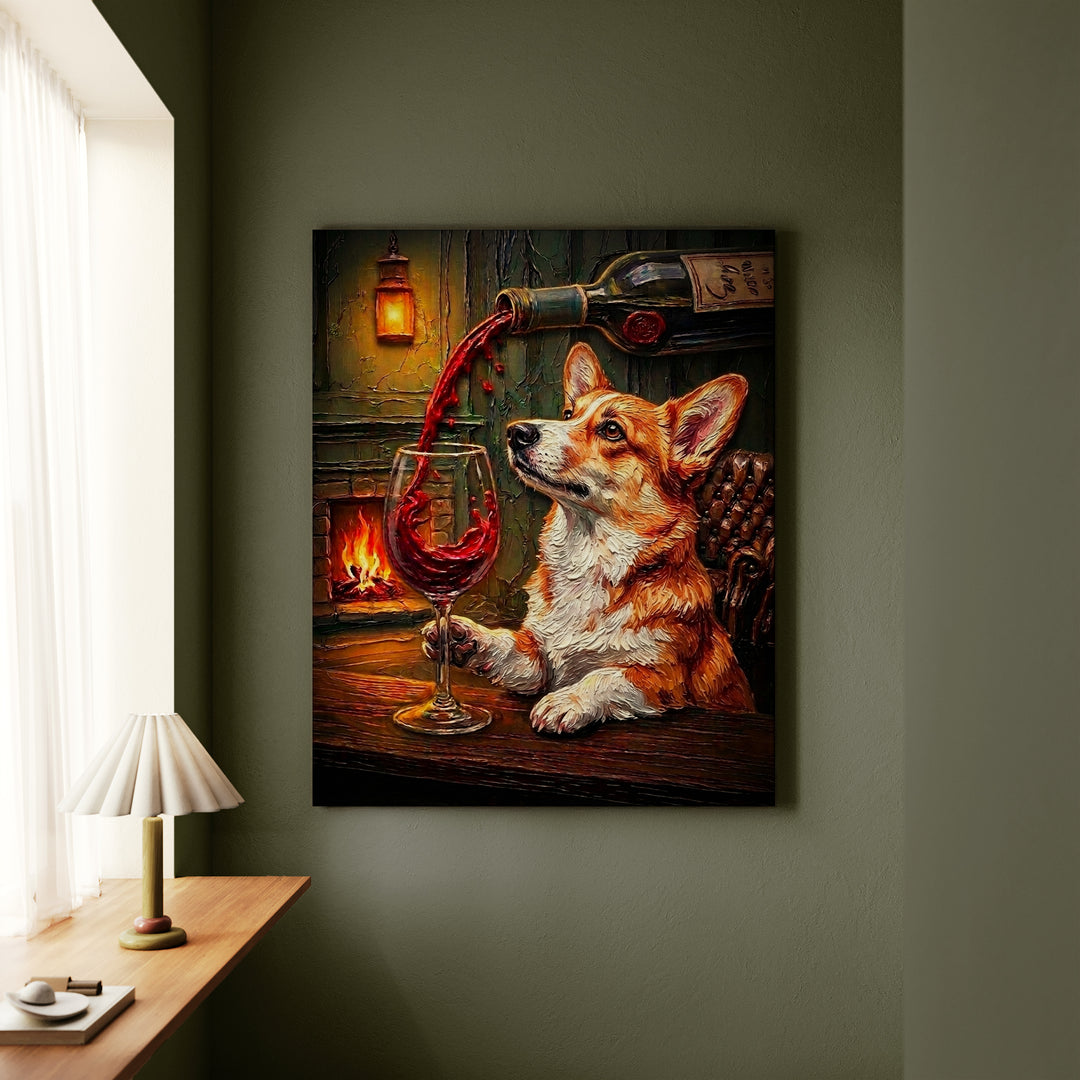 Corgi Wine & Woof Canvas
