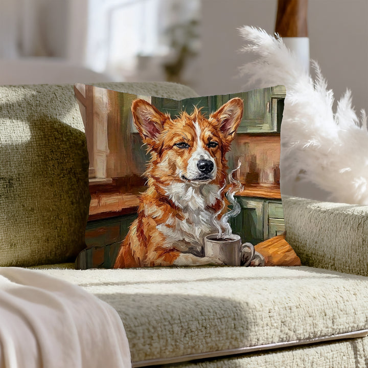 "Before Coffee" - Corgi Pillow Cover - Dog Lover Home Decor
