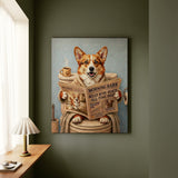"Morning Business" - Corgi Vertical Canvas - Dog Lover Wall Art