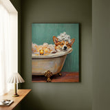"Spa Day" - Corgi Vertical Canvas - Dog Lover Wall Art