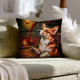 "Wine & Woof" - Corgi Pillow Cover - Dog Lover Home Decor