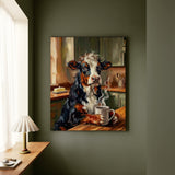 "Coffee & Silence" - Cow Vertical Canvas - Spirit Animal Wall Art