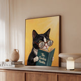 "The Fearless Hunter" - Cat Vertical Framed Canvas - Animal Book Humor Wall Art