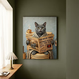 "Morning Business" - Solid Grey Vertical Canvas - Cat Lover Wall Art