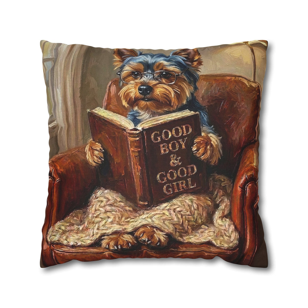 "Evening Read" - Yorkie Pillow Cover - Dog Lover Home Decor