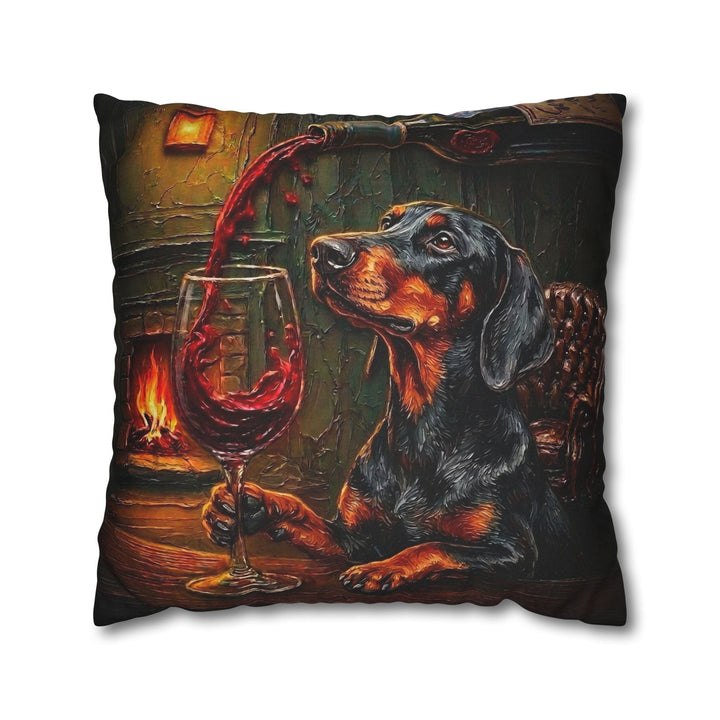 "Wine & Woof" - Doberman Pillow Cover - Dog Lover Home Decor