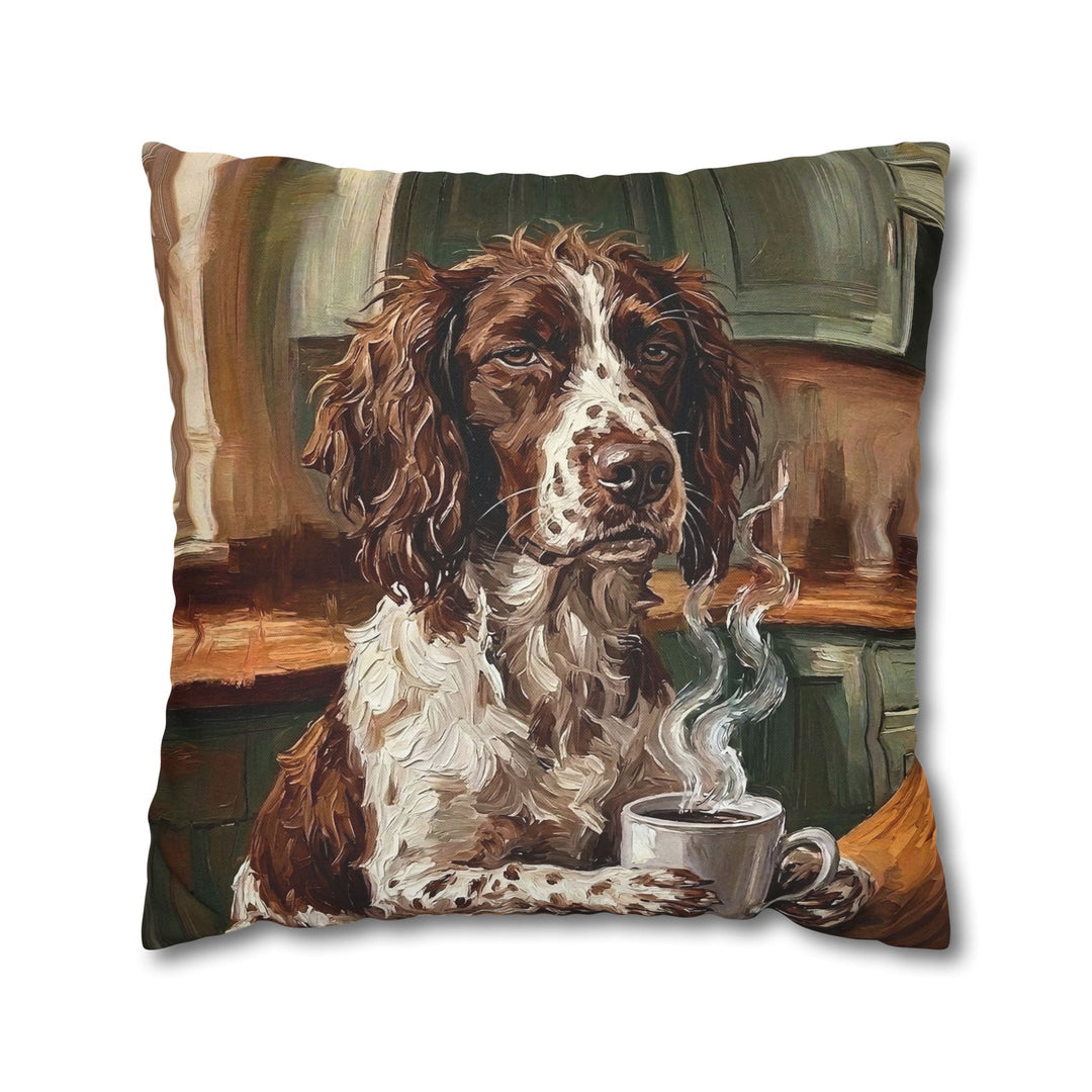 "Before Coffee" - English Springer Spaniel Throw Pillow - Dog Lover Home Decor