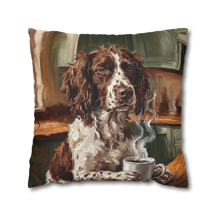"Before Coffee" - English Springer Spaniel Throw Pillow - Dog Lover Home Decor