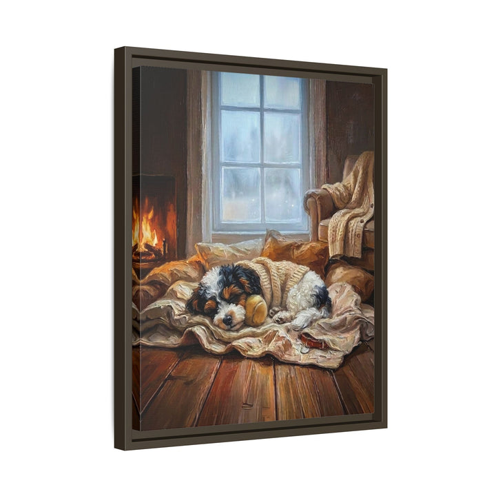 "Calm Memories" - Bichon Frise Vertical Framed Canvas - Dog Lover Wall Art