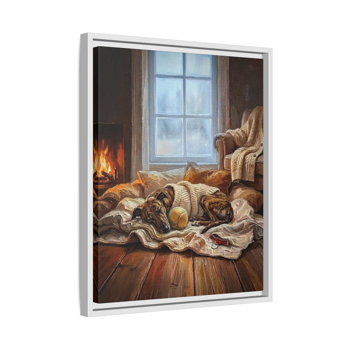 "Calm Memories" - Greyhound Vertical Framed Canvas - Dog Lover Wall Art