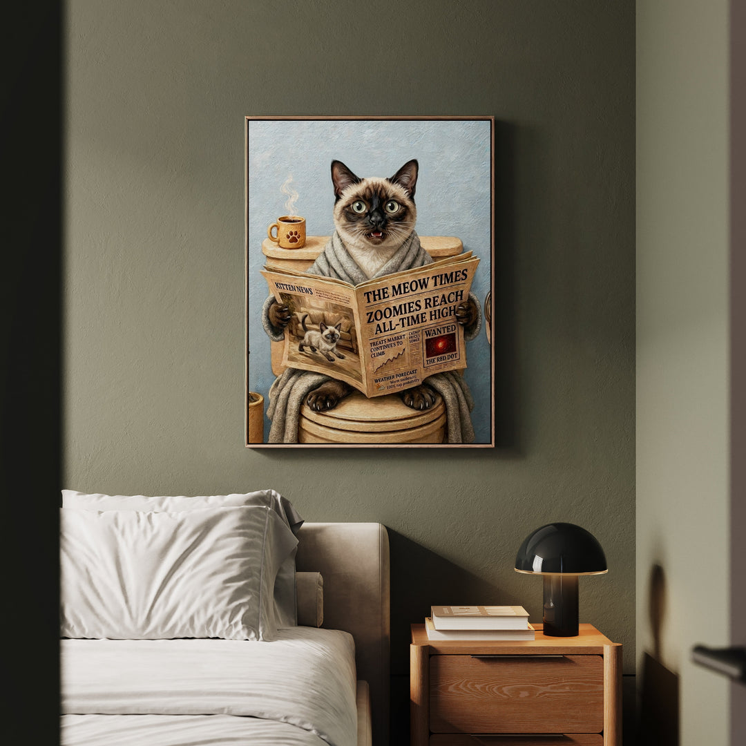 "Morning Business" - Colorpoint Vertical Framed Canvas - Cat Lover Wall Art