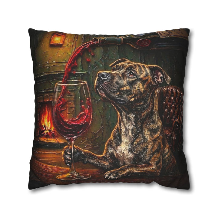 "Wine & Woof" - Pit Bull Throw Pillow - Dog Lover Home Decor