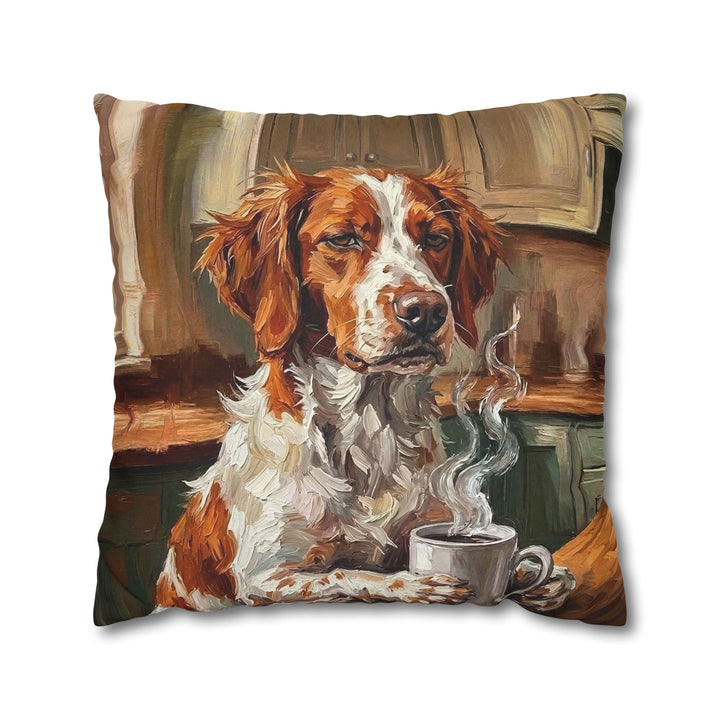 "Before Coffee" - Brittany Spaniel Pillow Cover - Dog Lover Home Decor