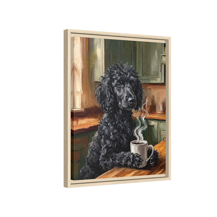 "Before Coffee" - Poodle Vertical Framed Canvas - Dog Lover Wall Art