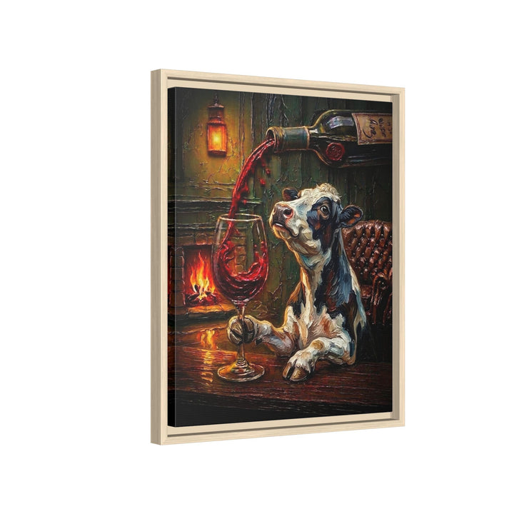 "Wine & Spirit" - Cow Vertical Framed Canvas - Spirit Animal Wall Art