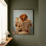 "Morning Business" - Dachshund Vertical Canvas - Dog Lover Wall Art