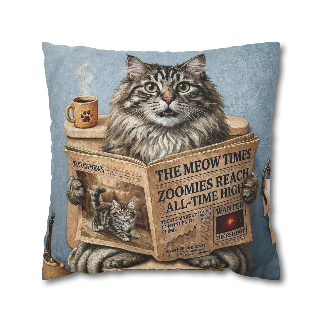"Morning Business" - Fluffy Tabby Longhair Pillow Cover - Cat Lover Home Decor