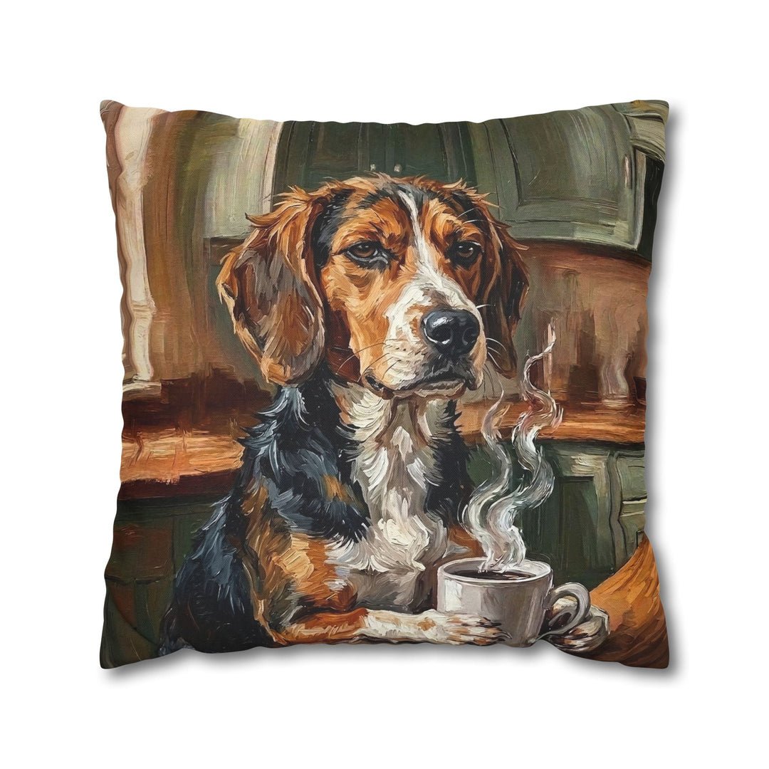 "Before Coffee" - Beagle Throw Pillow - Dog Lover Home Decor