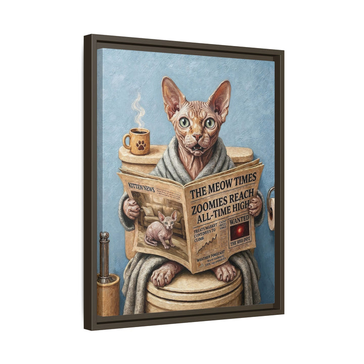 "Morning Business" - Hairless Vertical Framed Canvas - Cat Lover Wall Art