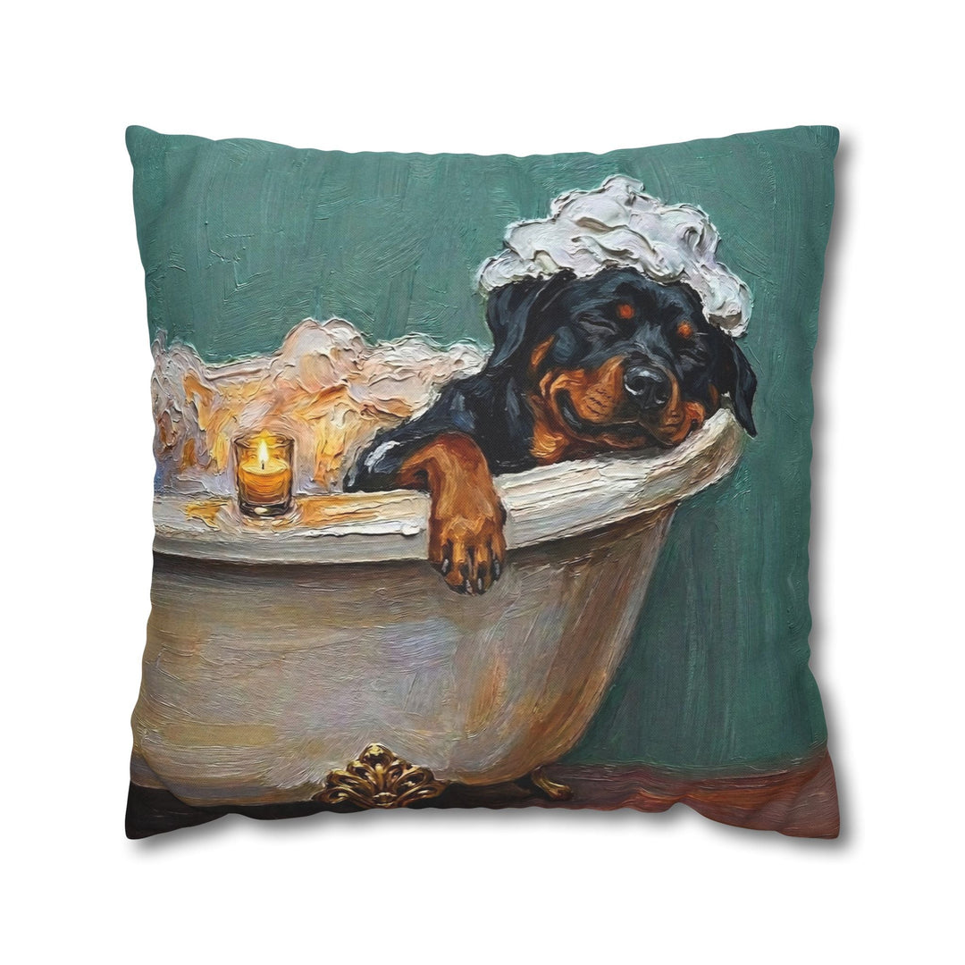 "Spa Day" - Rottweiler Throw Pillow - Dog Lover Home Decor