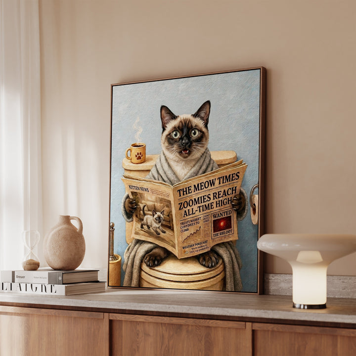 "Morning Business" - Colorpoint Vertical Framed Canvas - Cat Lover Wall Art