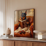 "Evening Read" - Doberman Vertical Framed Canvas - Dog Lover Wall Art