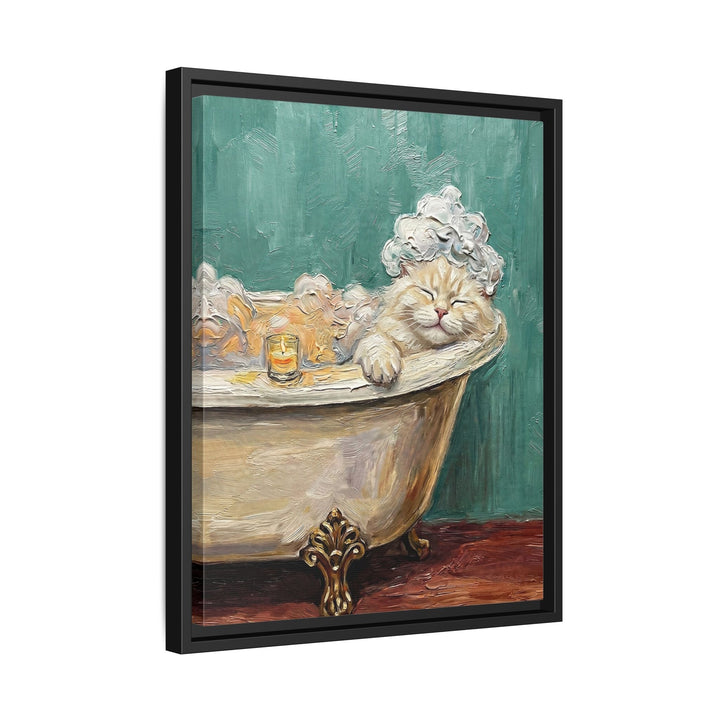"Spa Day" - Fluffy White Cream Longhair Vertical Framed Canvas - Cat Lover Wall Art
