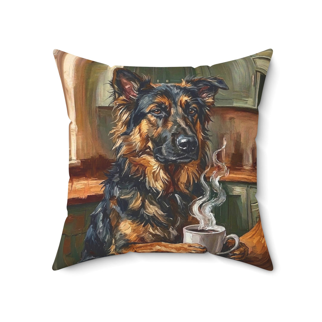 "Before Coffee" - German Shepherd Throw Pillow - Dog Lover Home Decor
