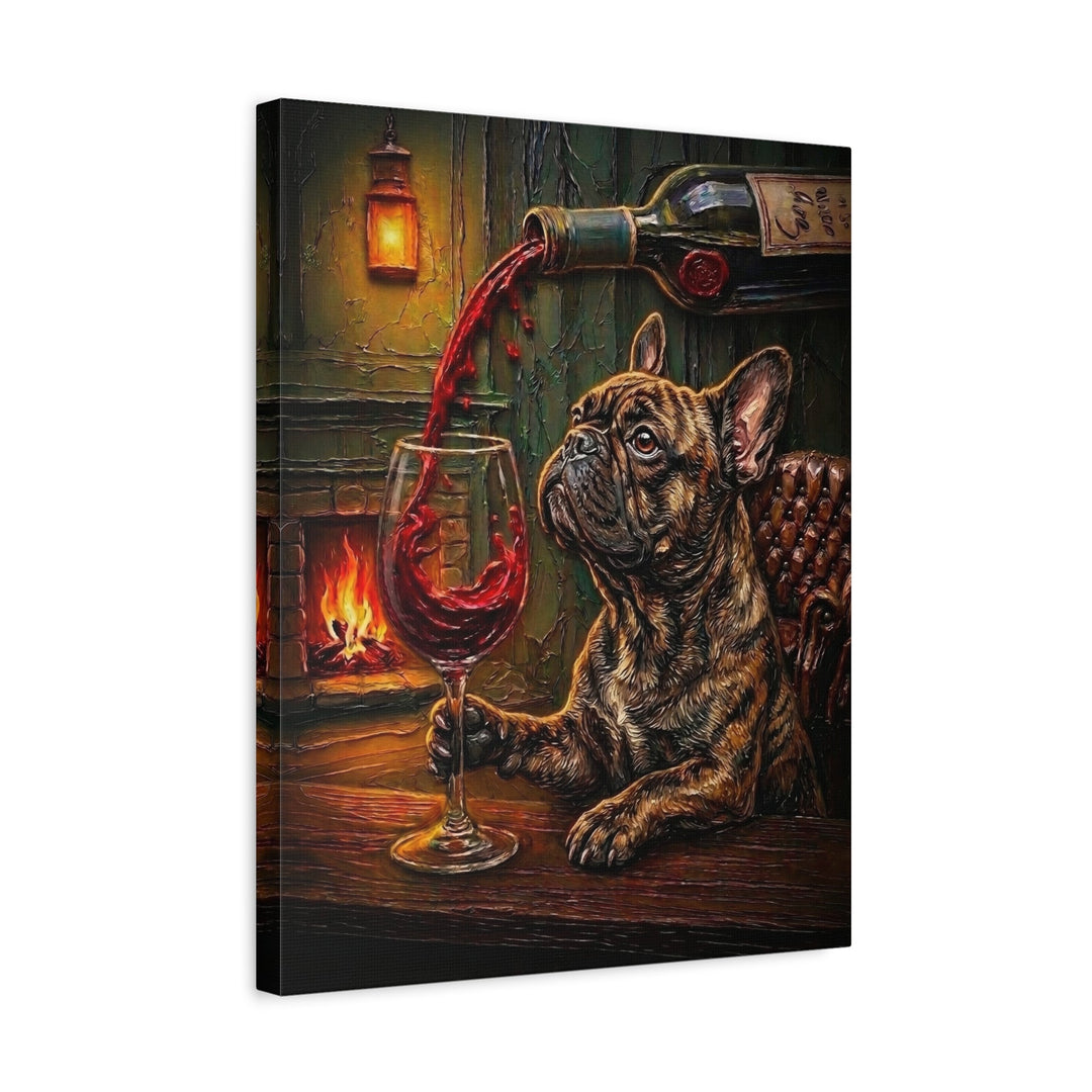 "Wine & Woof" - French Bulldog Vertical Canvas - Dog Lover Wall Art
