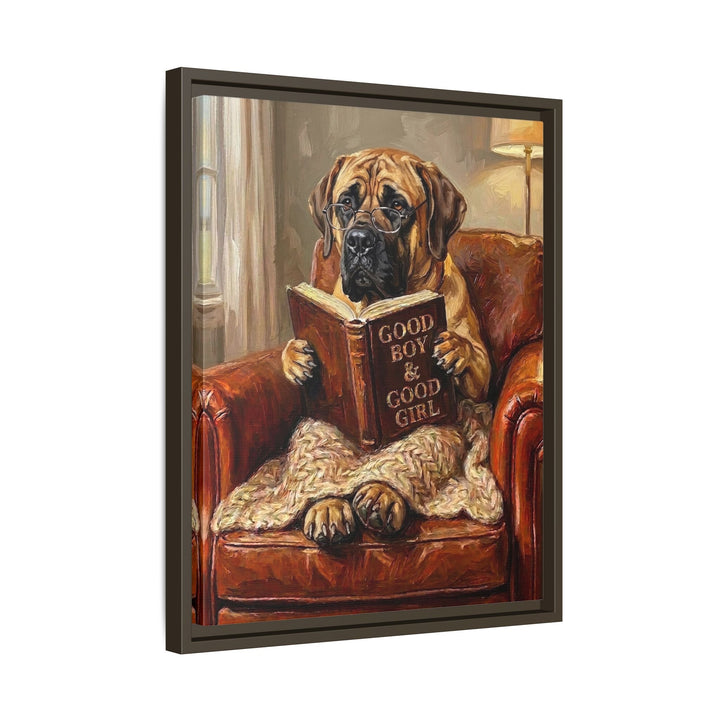 "Evening Read" - Mastiff Vertical Framed Canvas - Dog Lover Wall Art