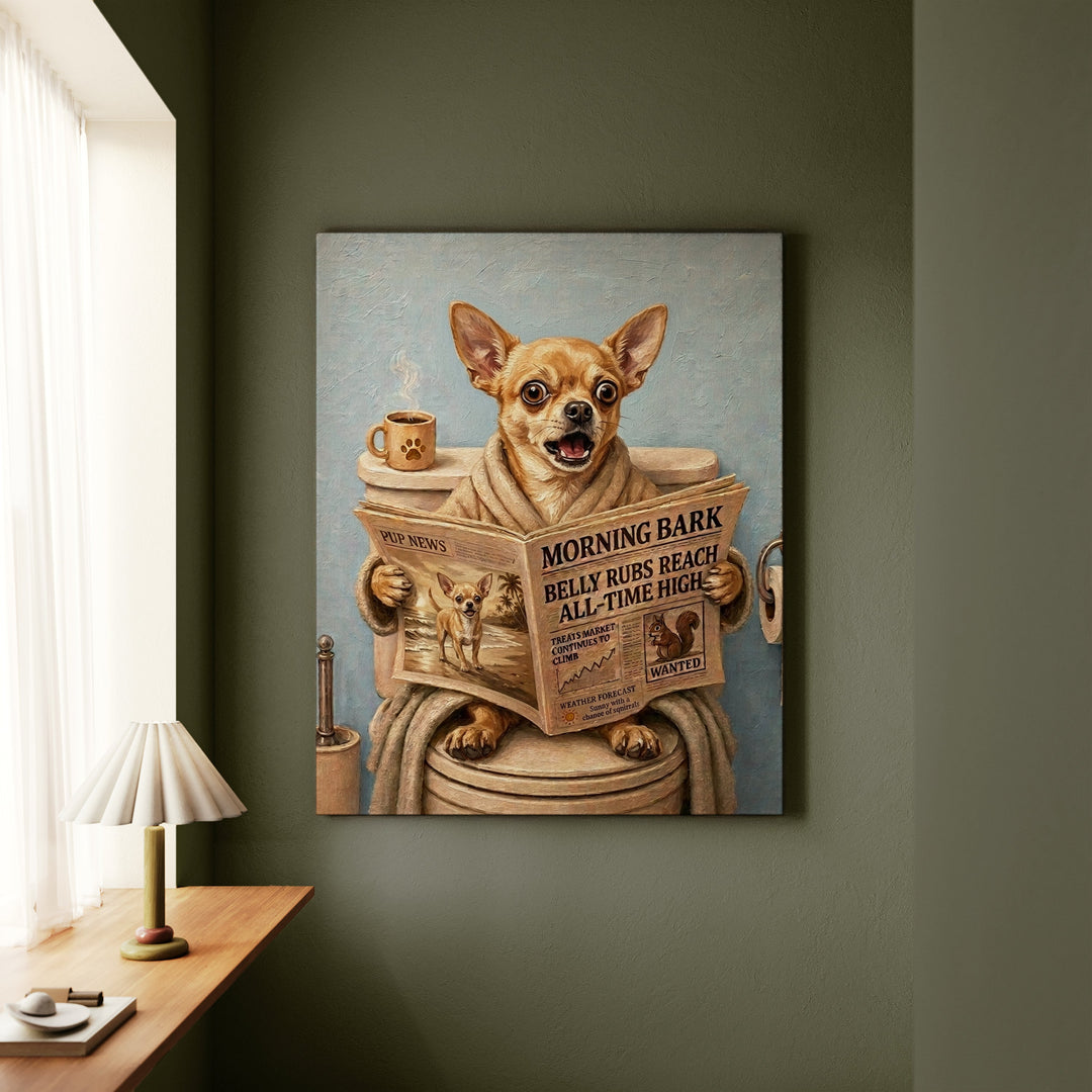 "Morning Business" - Chihuahua Vertical Canvas - Dog Lover Wall Art