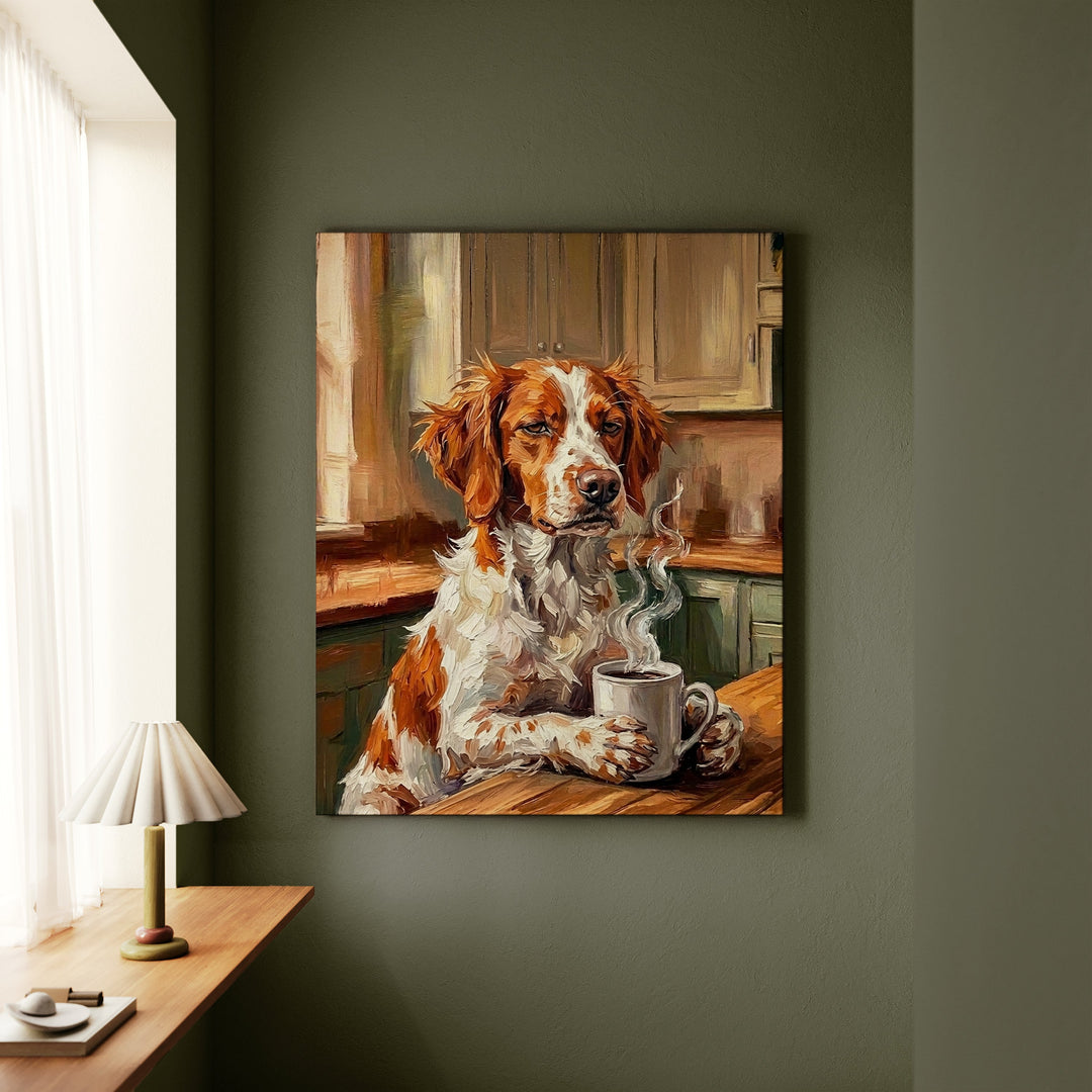 Brittany Spaniel Before Coffee Canvas