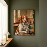 "Before Coffee" - Brittany Spaniel Vertical Canvas - Dog Lover Wall Art