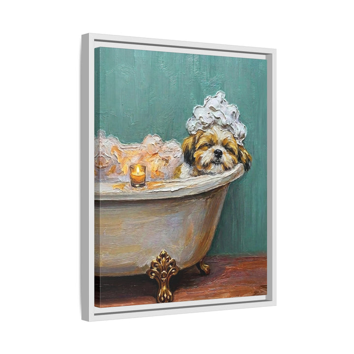 "Spa Day" - Shih Tzu Vertical Framed Canvas - Dog Lover Wall Art