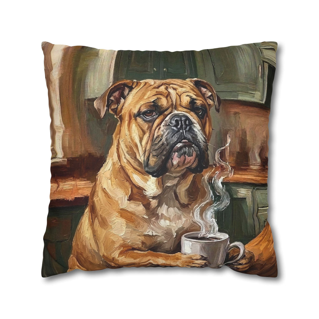 "Before Coffee" - English Bulldog Pillow Cover - Dog Lover Home Decor