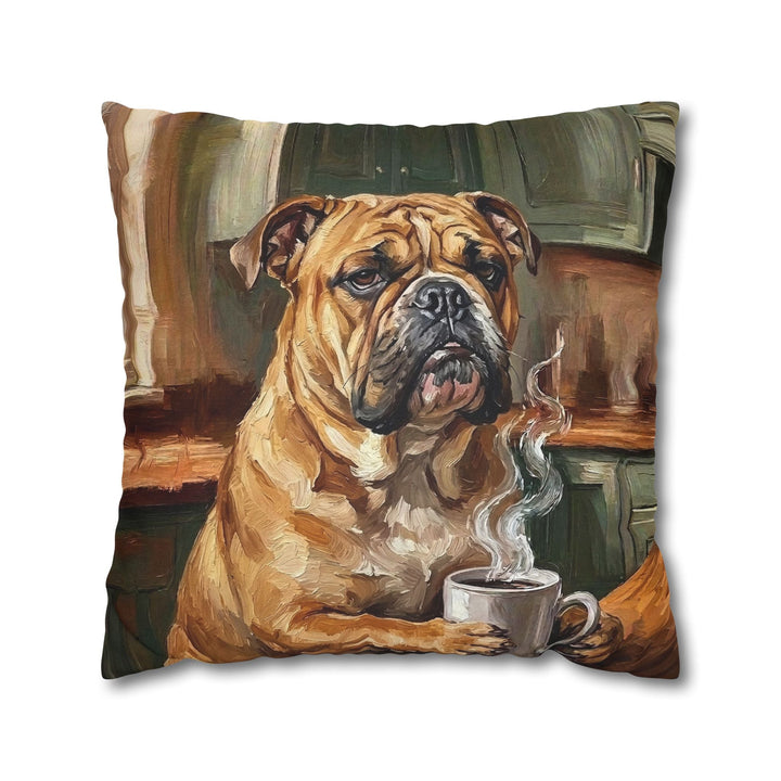 "Before Coffee" - English Bulldog Pillow Cover - Dog Lover Home Decor