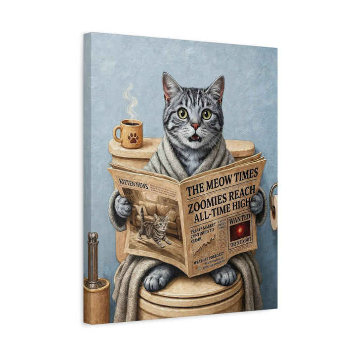 "Morning Business" - Grey Silver Tabby Vertical Canvas - Cat Lover Wall Art