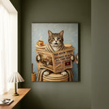 "Morning Business" - Brown Tabby & White Vertical Canvas - Cat Lover Wall Art