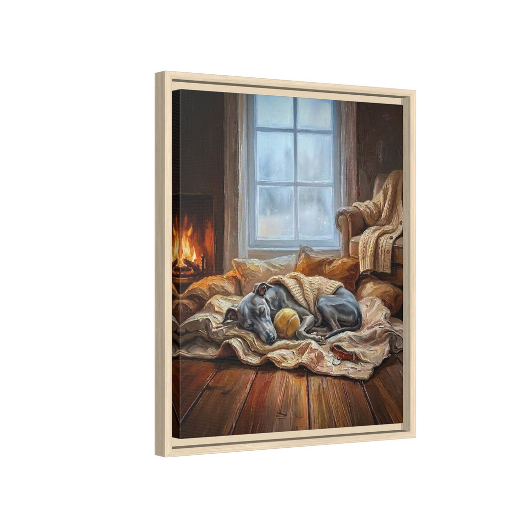 "Calm Memories" - Italian Greyhound Vertical Framed Canvas - Dog Lover Wall Art