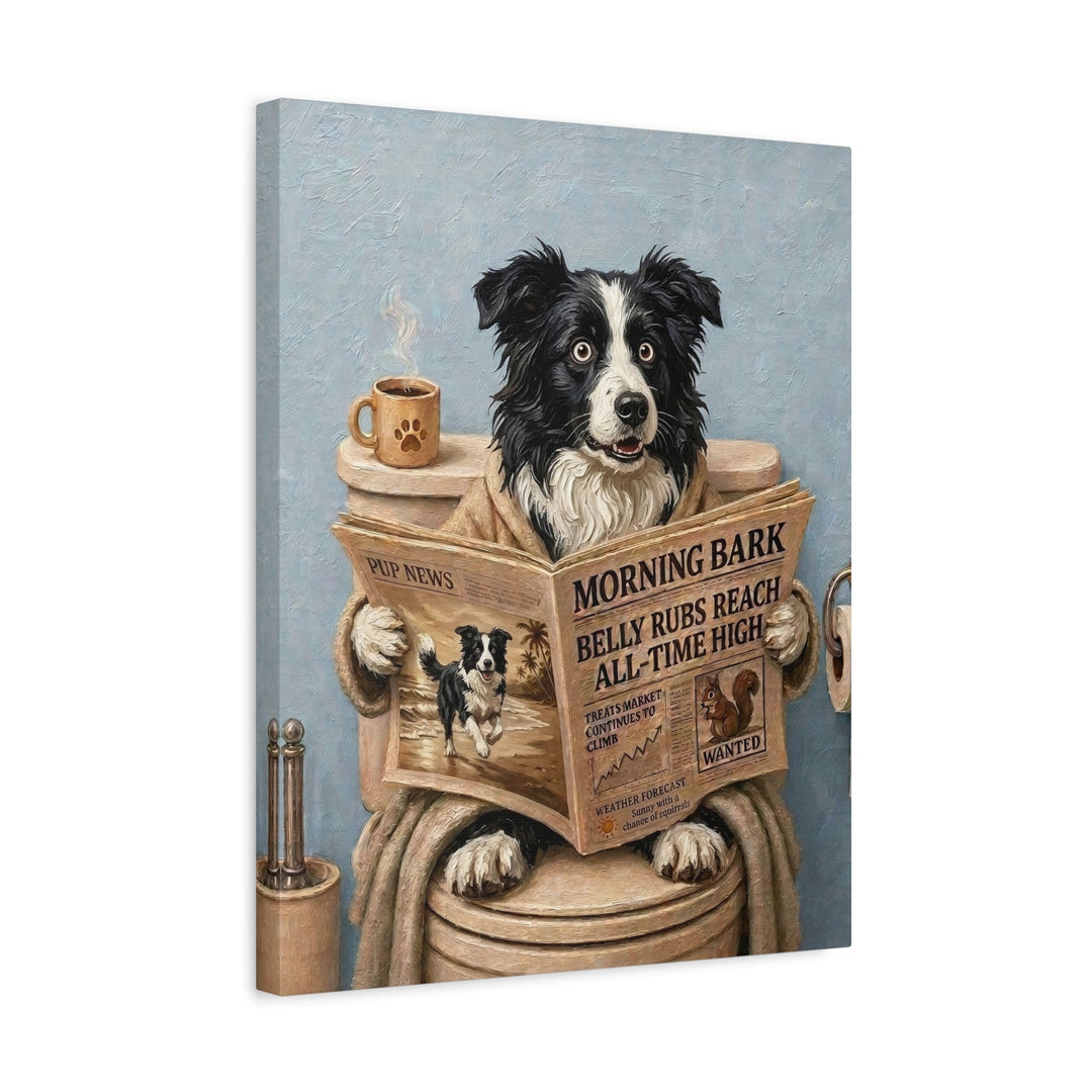 "Morning Business" - Border Collie Vertical Canvas - Dog Lover Wall Art