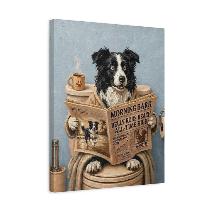 "Morning Business" - Border Collie Vertical Canvas - Dog Lover Wall Art
