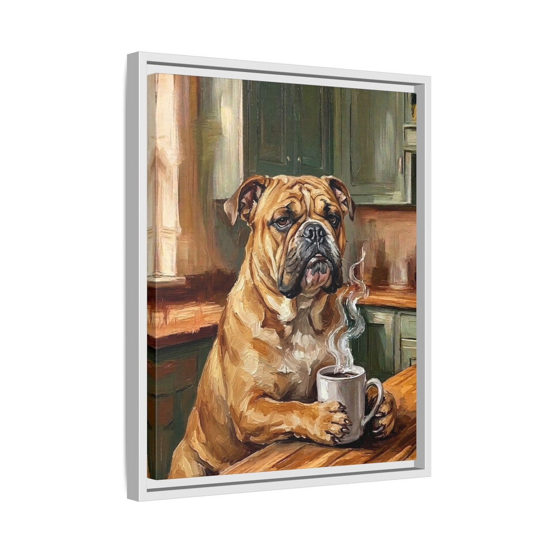 Grumpy English Bulldog Coffee Wall Art, Funny Kitchen Print for Coffee Lovers, Canvas or Framed