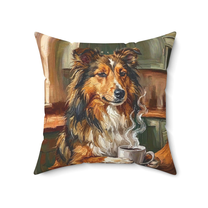 "Before Coffee" - Shetland Sheepdog Throw Pillow - Dog Lover Home Decor