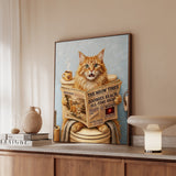 "Morning Business" - Fluffy Orange Longhair Vertical Framed Canvas - Cat Lover Wall Art