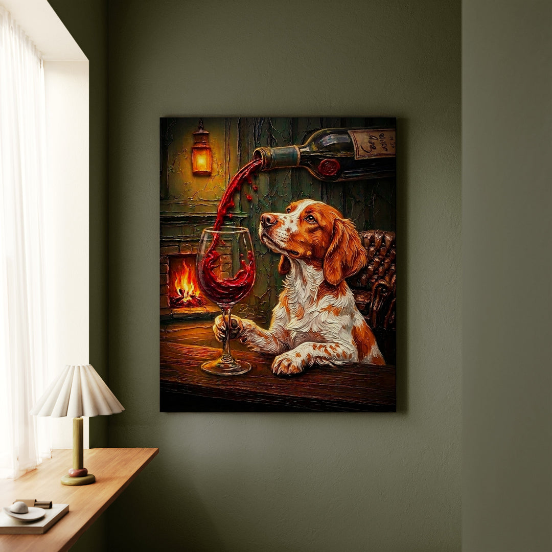 Brittany Spaniel Wine & Woof Canvas