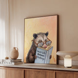"Work Life Challange" - Opossum Vertical Framed Canvas - Animal Book Humor Wall Art