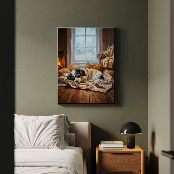 "Calm Memories" - Bichon Frise Vertical Framed Canvas - Dog Lover Wall Art