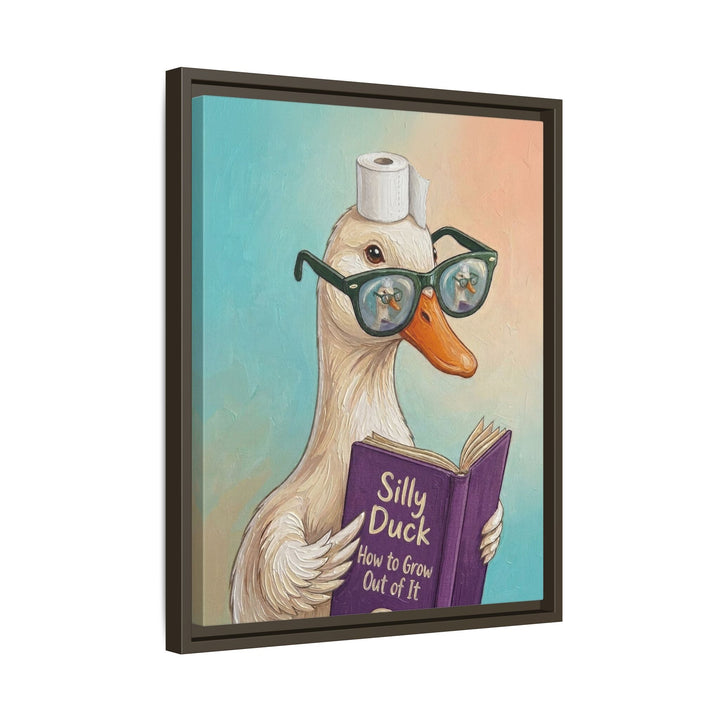 "Silly Duck" - Duck Vertical Framed Canvas - Animal Book Humor Wall Art