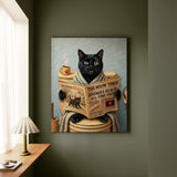 "Morning Business" - Black Vertical Canvas - Cat Lover Wall Art